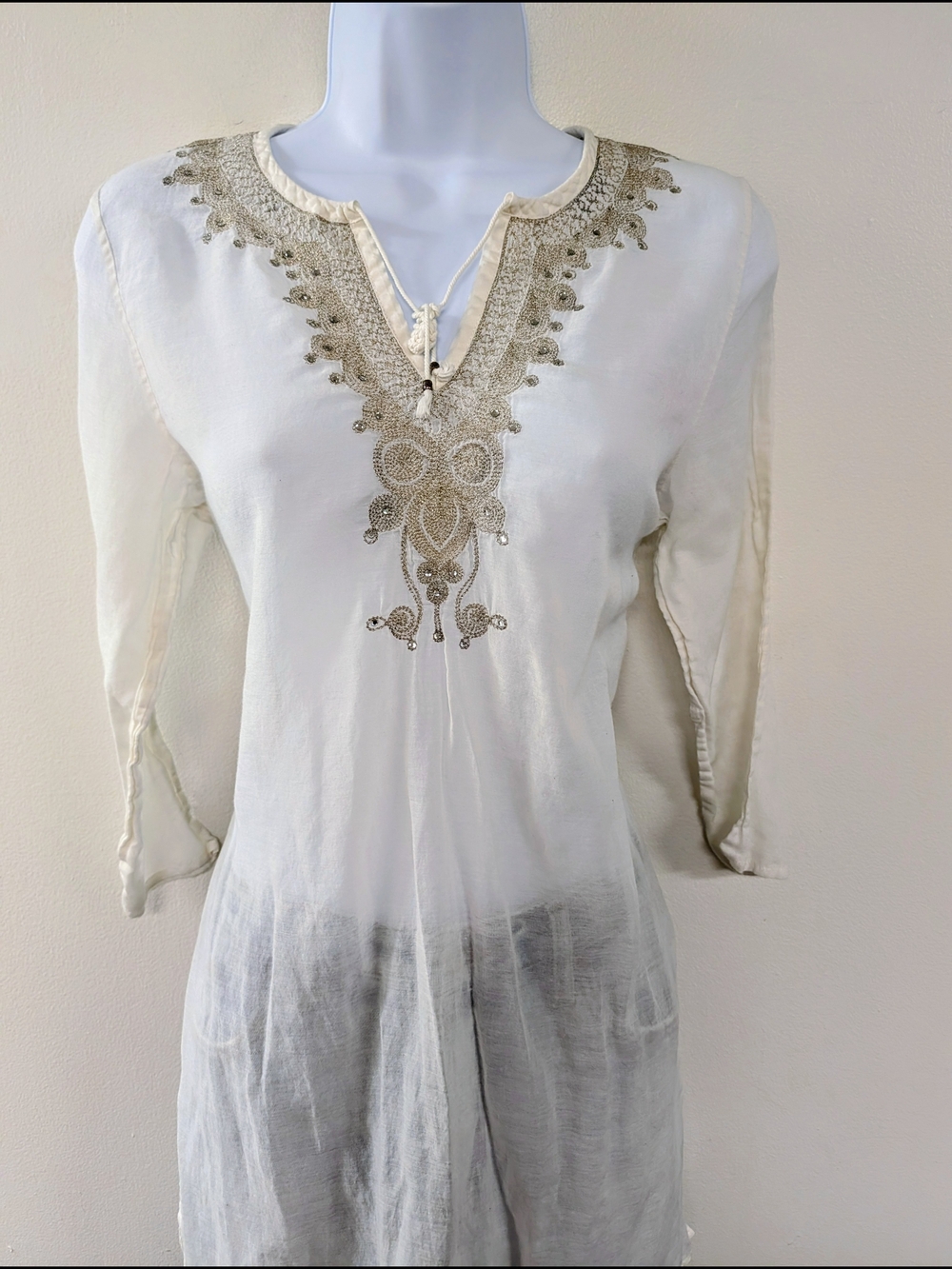 Express Cream Tunic with Gold Embroidered Neckline